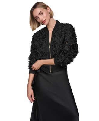 Women's Short Ribbed-Collar Bomber Jacket
