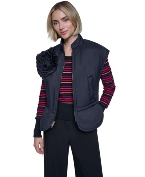 Женский жилет Sonia Rykiel Floral-Applique Puffer Cape Vest, Drawstring Waist, цвет: Чёрный