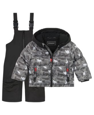 Toddler Boys' 2T-5T Dinosaur-Print Puffer Hooded Jacket and Ski Bib, 2-Piece Set