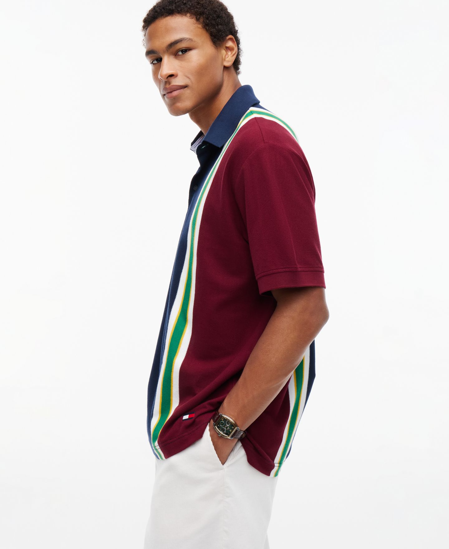 Мужское поло Tommy Hilfiger American Icons Heritage Stripe Cotton Piqué Polo Shirt, цвет: Зелёный полосатый — фото 3