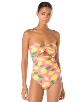 Women's Downtown Dot Full-Coverage Tie-Front Bandeau One-Piece Swimsuit