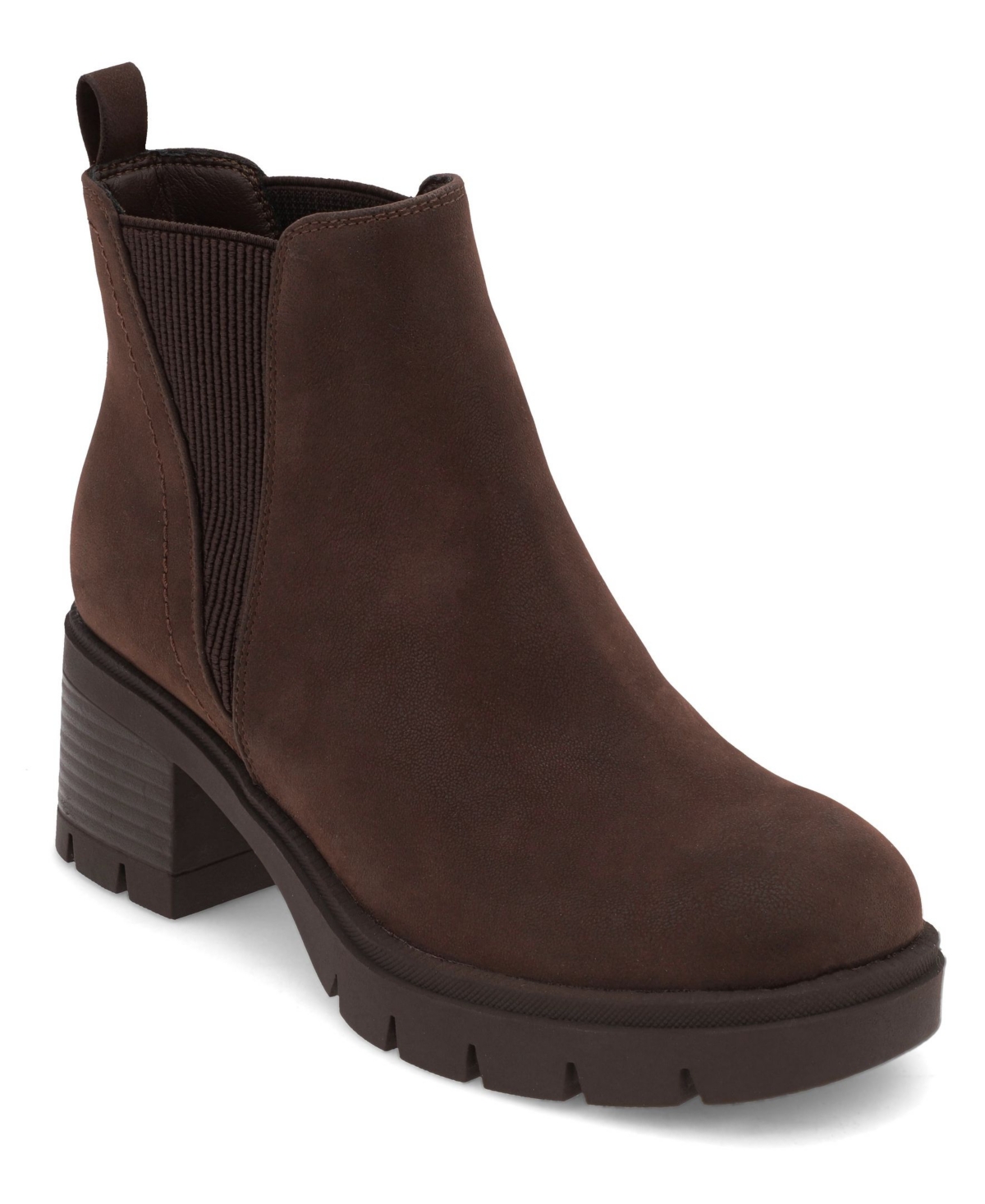 Mia Women's Panola Stacked Heel Lug Sole Chelsea Booties In Dark Brown