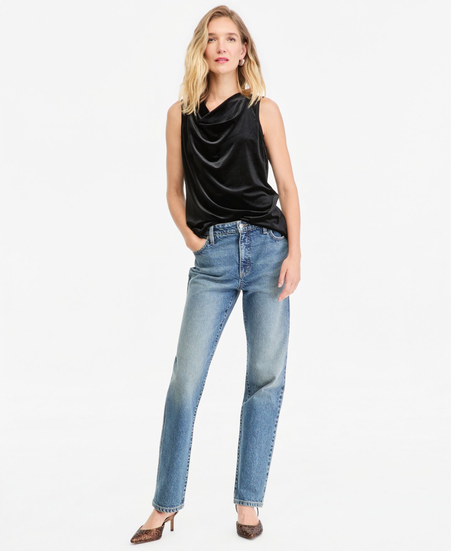 Женский топ I.N.C. International Concepts Velvet Cowl Neck, цвет: Глубокий чёрный — фото 3