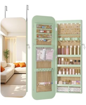 42.5" H Wall-Mounted Jewelry Armoire with LED Lights and Full-Length Mirror