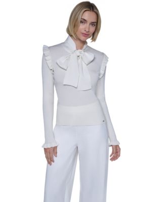 Women's Tie-Front Standing Collar Pullover