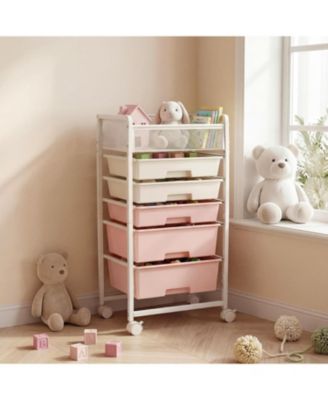 Rolling Craft Cart with 5 Drawers:Art cart organizer and storage on wheels.Utility cart with handles for crafts toys,school supplies