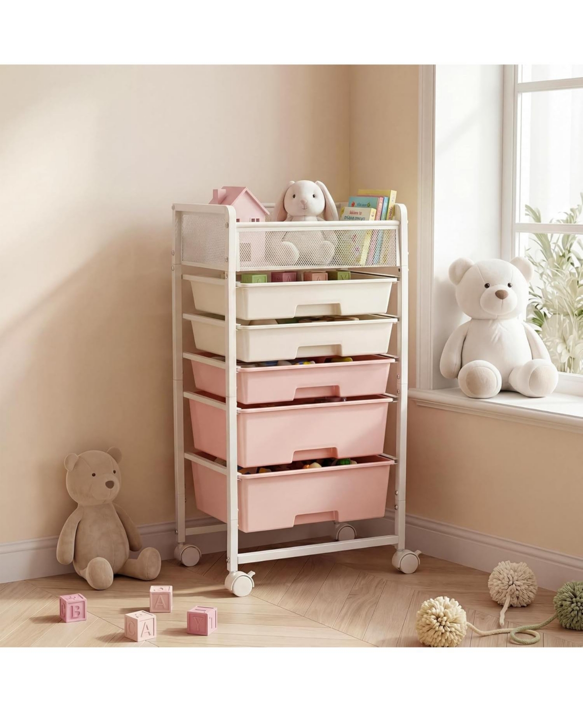 Tribesigns Rolling Craft Cart with 5 Drawers:Art cart organizer and storage on wheels.Utility cart with handles for crafts toys,school supplies
