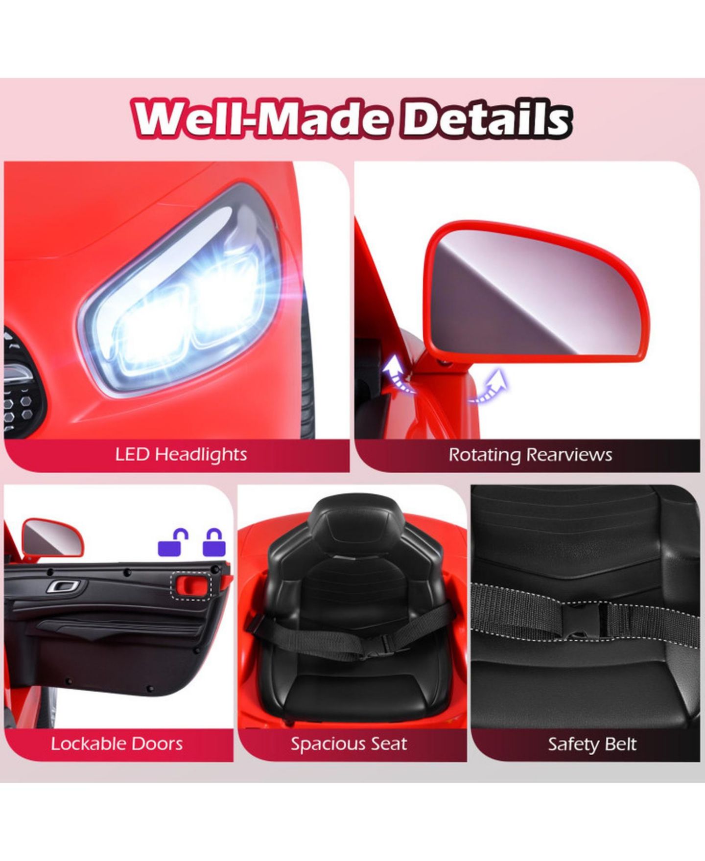 Детская игрушка SUGIFT 12V Kids Ride on Car Luxury Convertible Style with Parent Remote LED Lights and Music Ages 3-8, цвет: Красный — фото 4