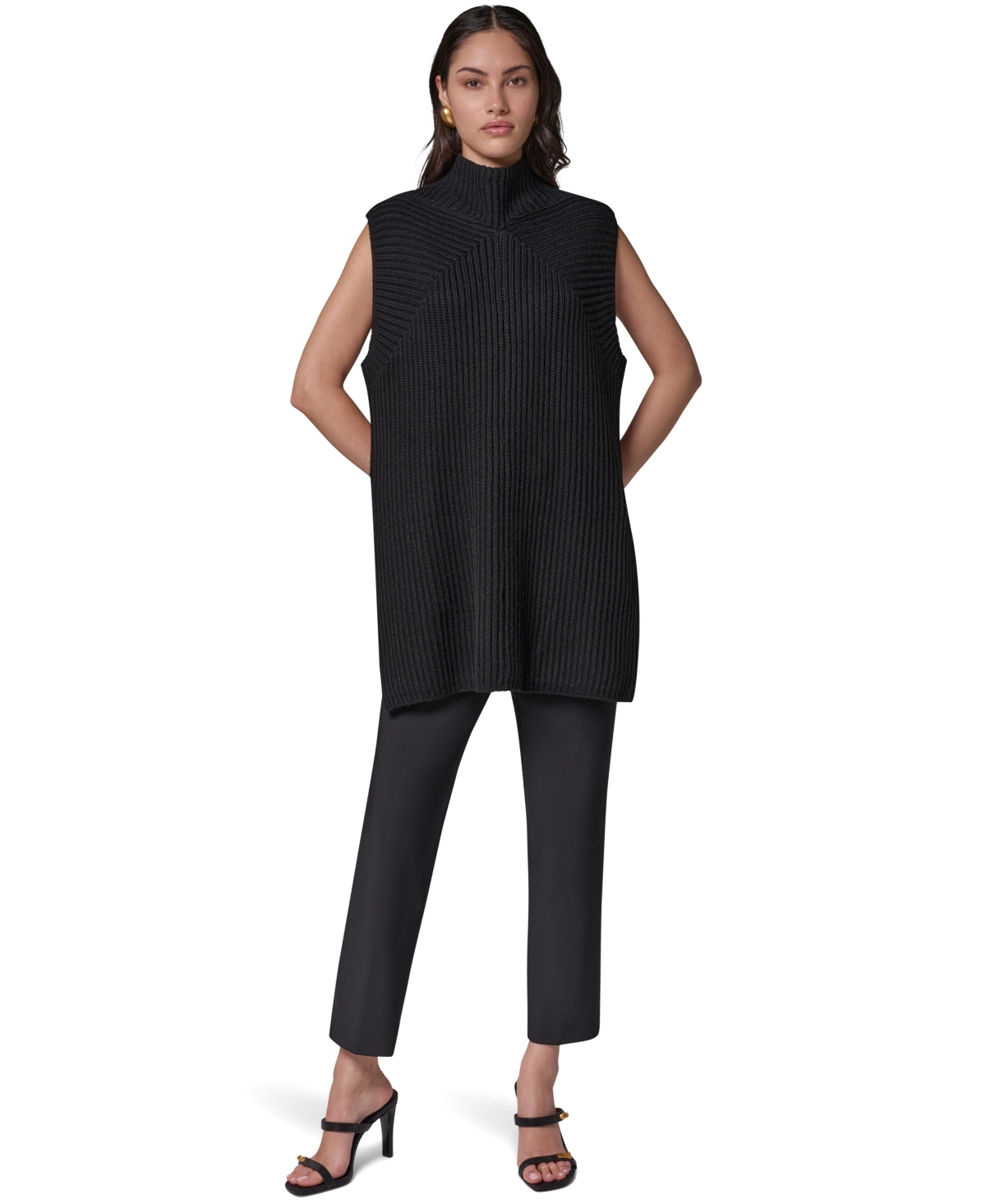 Donna Karan New York Women's Mock-Neck Sleeveless Ribbed Sweater Tunic