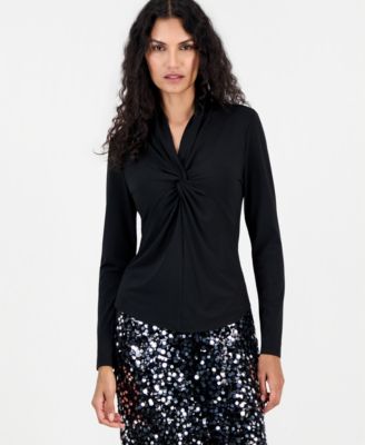 Women's Long-Sleeve V-Neck Twist-Front Blouse