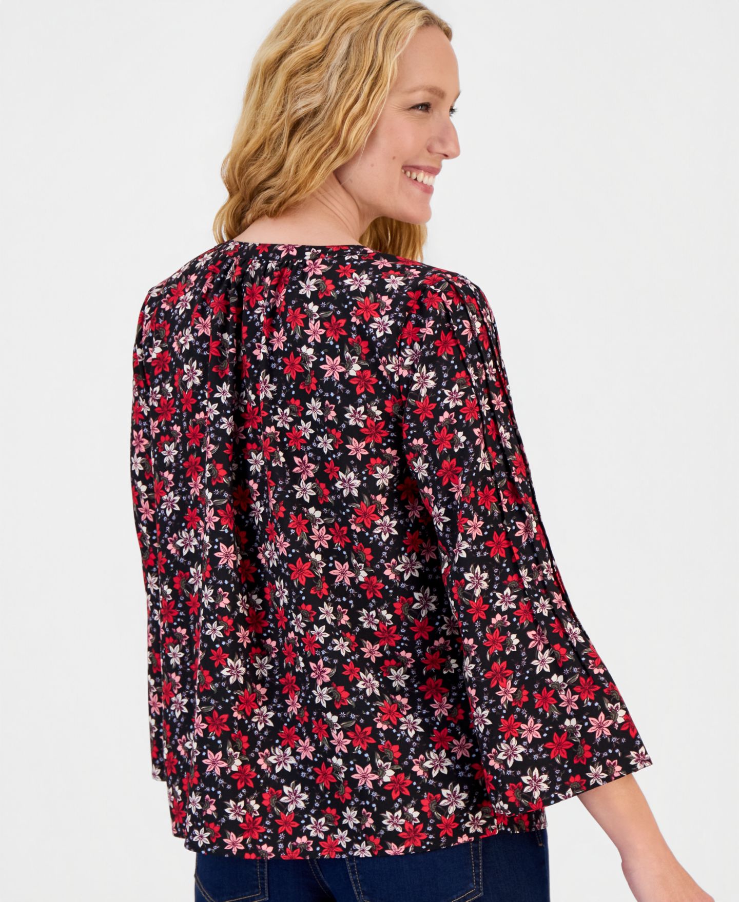 Женская блузка Style & Co Printed Bell-Sleeve Pintuck, цвет: Ditsy Deep — фото 4