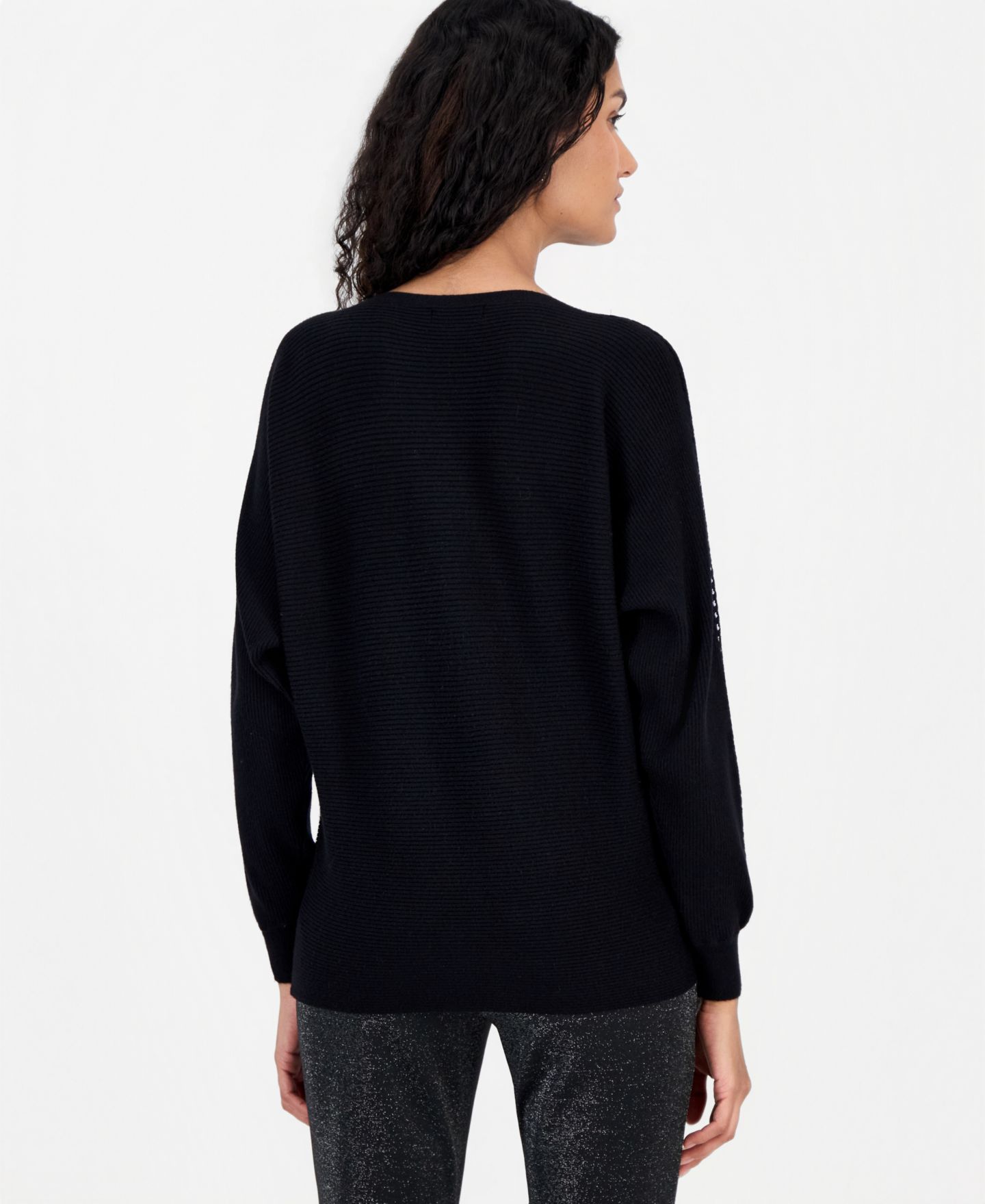 Женский свитер T Tahari Dolman Long-Sleeve Boat Neck Ribbed, цвет: Чёрный — фото 3