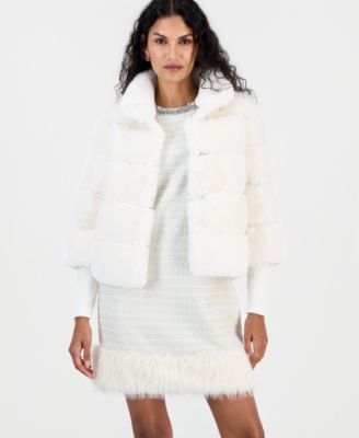 Women's Long-Sleeve Mock Neck Faux Fur Jacket