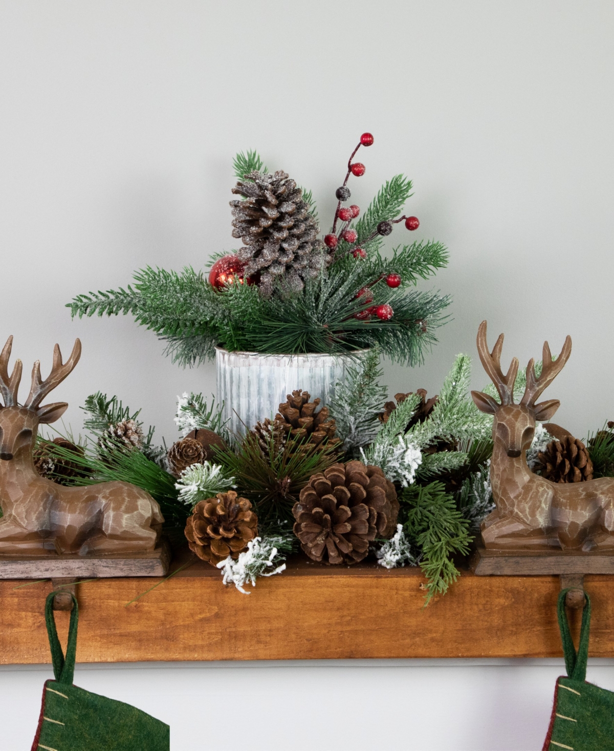 Northlight Frosted Pine Berries and Pine Cones 12" Floral Arrangement in Tin Pot