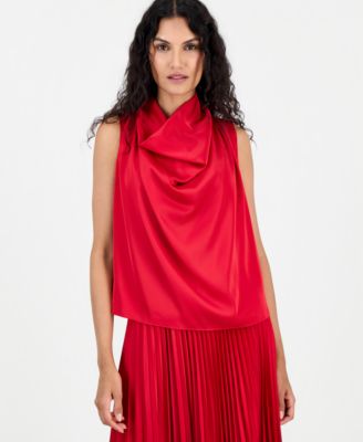 Women's Sleeveless Satin Cowl Neck Blouse