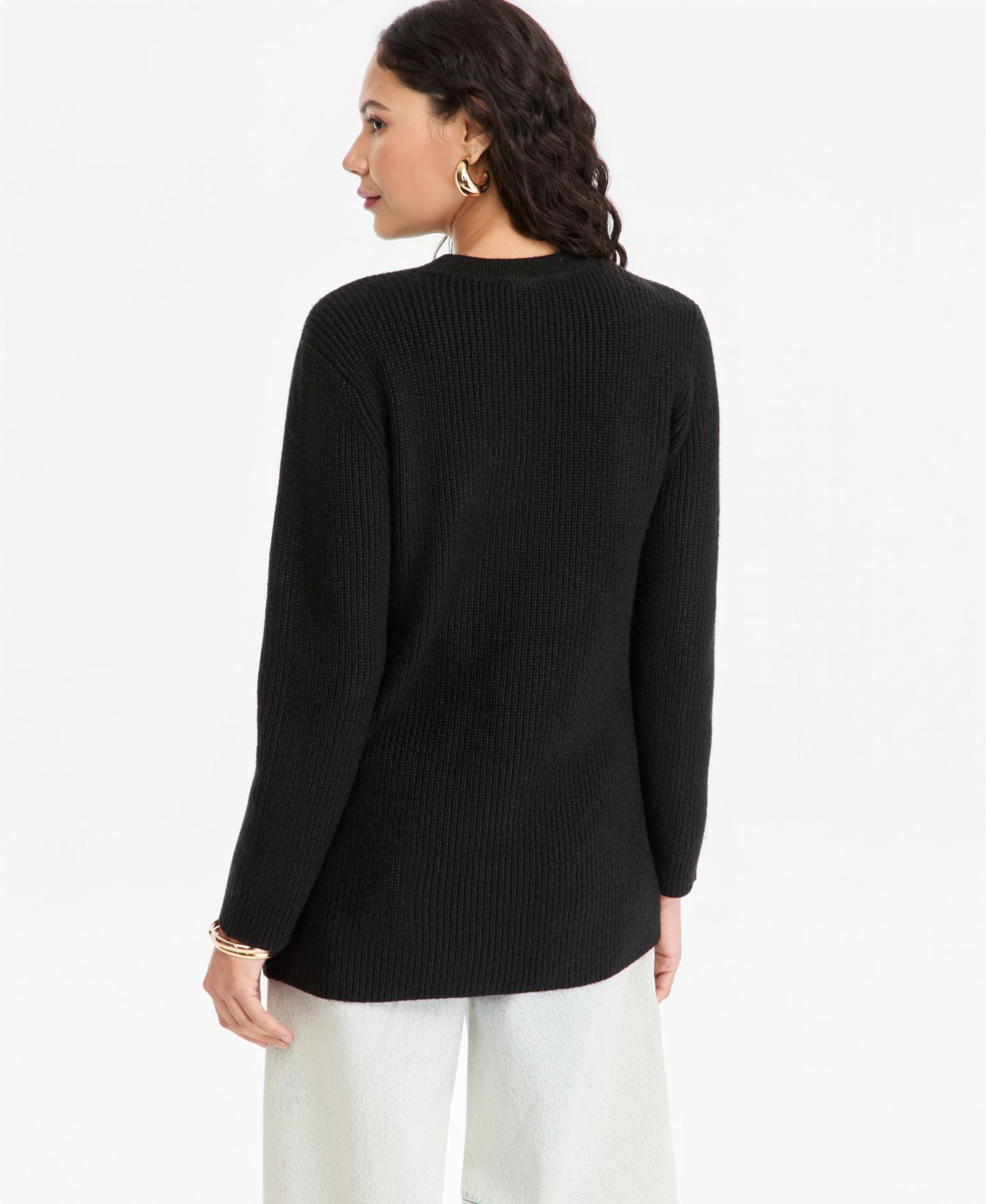 Женский кардиган I.N.C. International Concepts Metallic Ribbed-Knit Long-Sleeve, цвет: Глубокий чёрный — фото 2