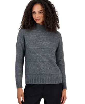 Women's Mock Neck Long-Sleeve Stripe Sweater