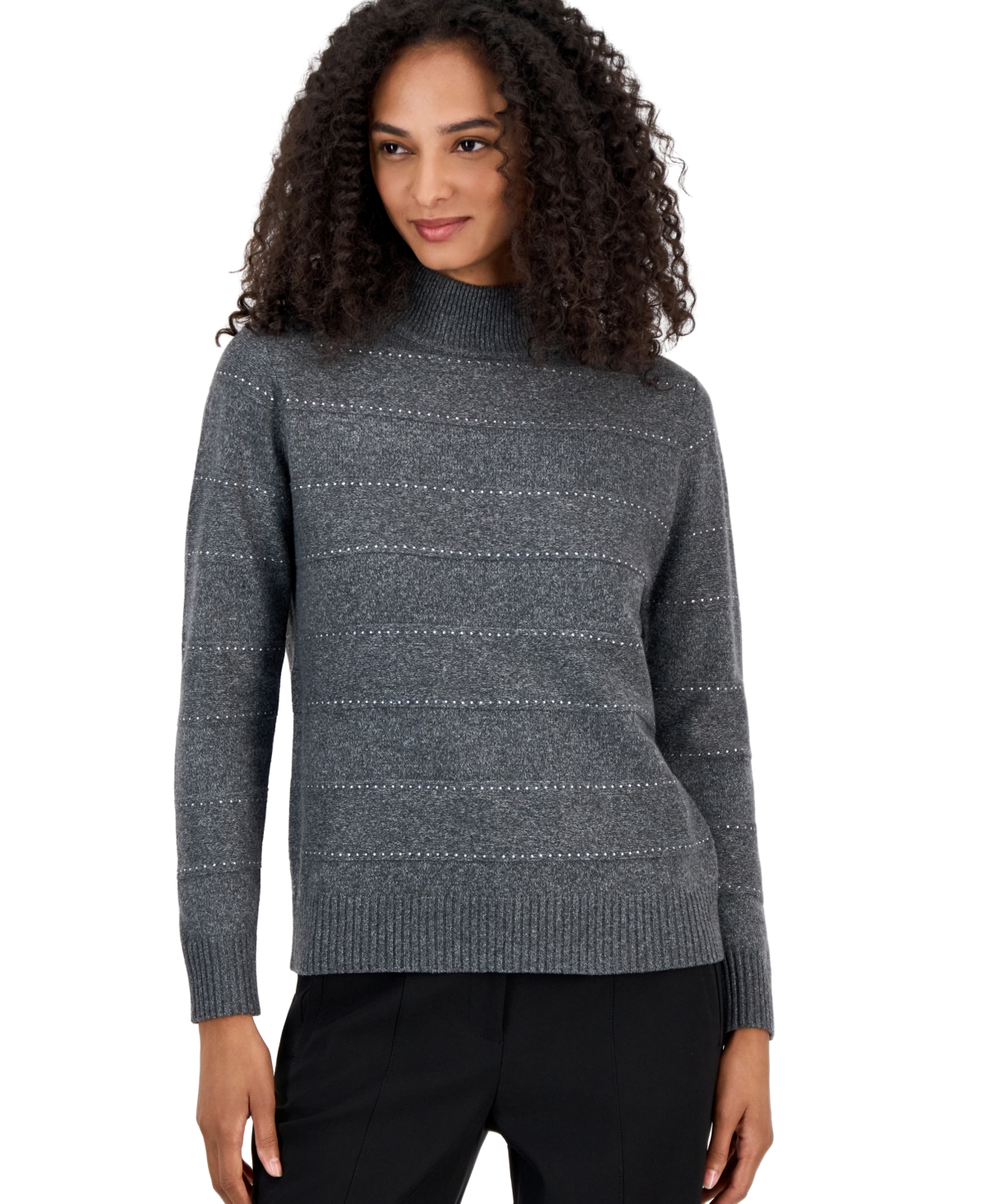 Anne Klein Women's Mock Neck Long-Sleeve Stripe Sweater