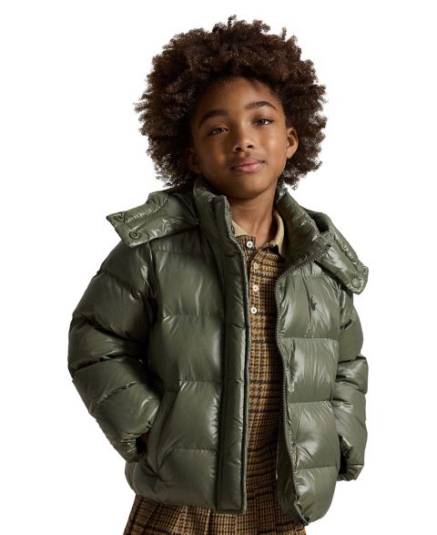 Куртка Polo Ralph Lauren Glossy Down Hooded Jacket для девочек, цвет: Оливковый