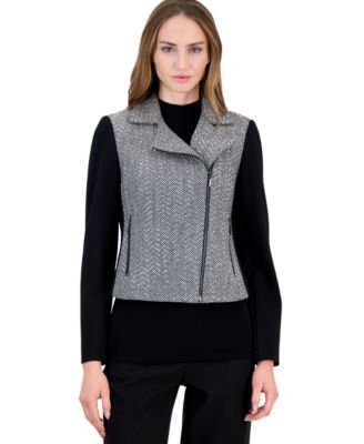 Women's Moto Cropped Mixed-Media Jacket
