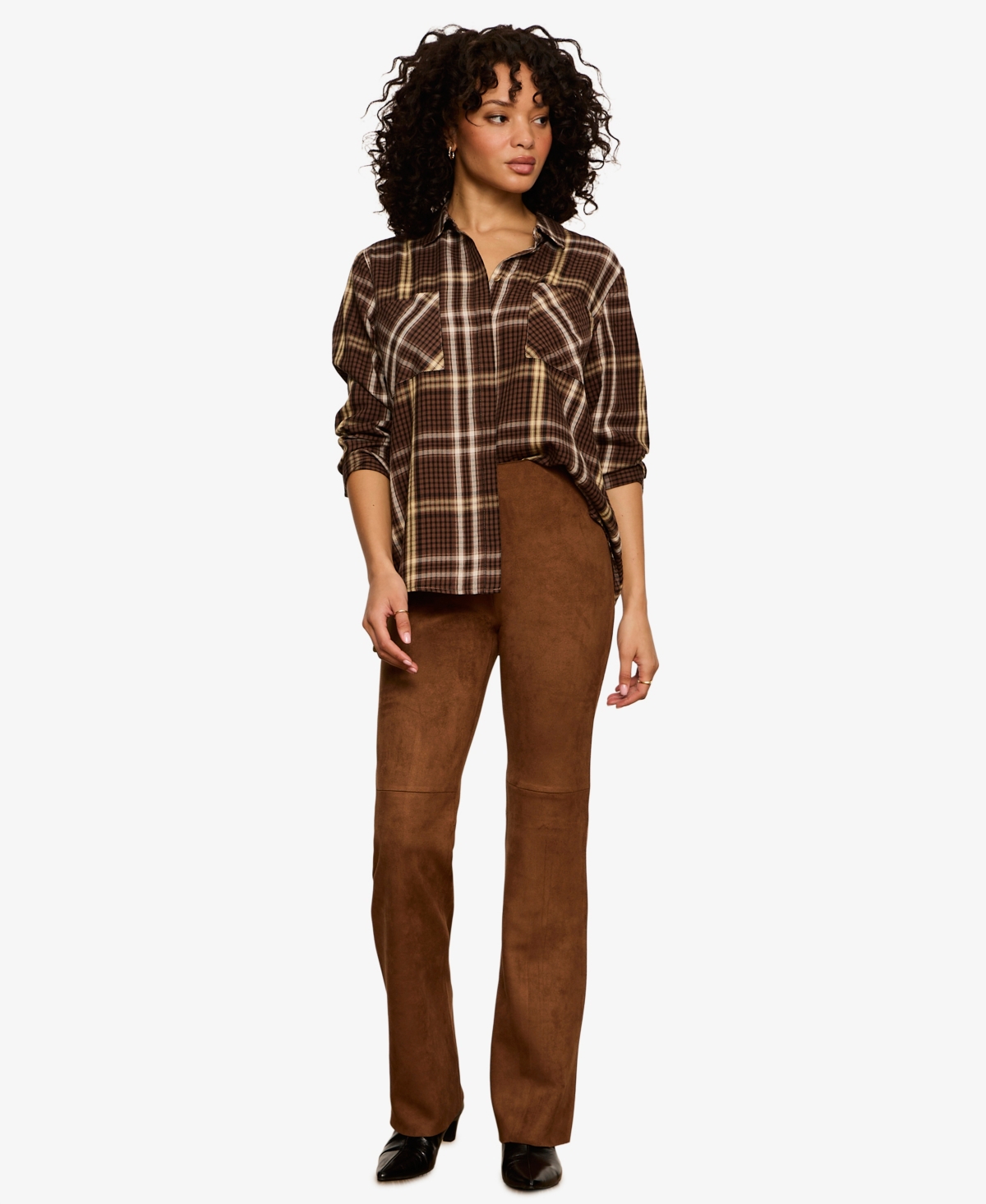 Sanctuary Petite City Plaid Long-Sleeve Button-Up Shirt