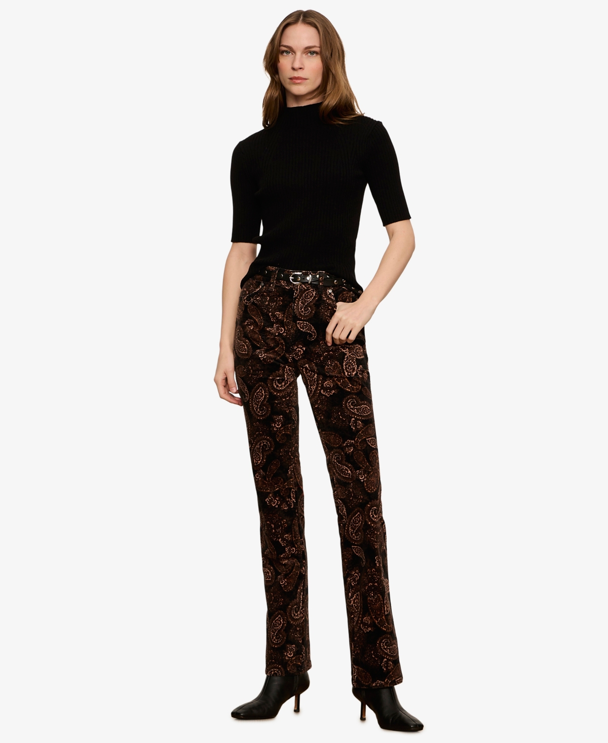 Sanctuary Petite Play Date Velvet-Paisley Bootcut Pants