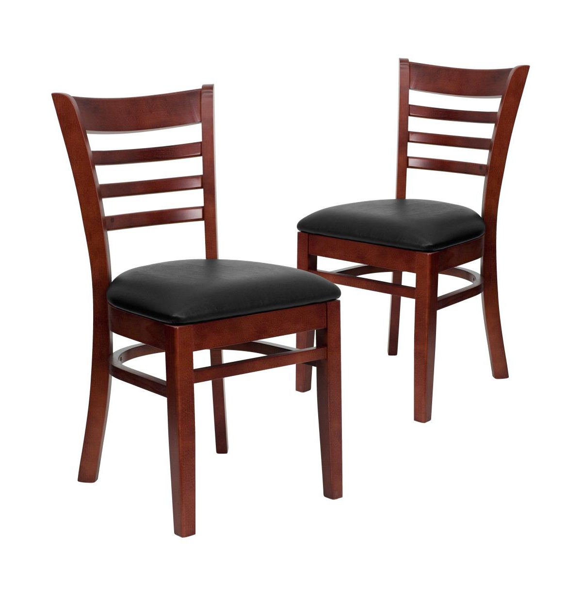 Emma+Oliver 2 Pack Ladder Back Wooden Restaurant Chair - Black vinyl seat