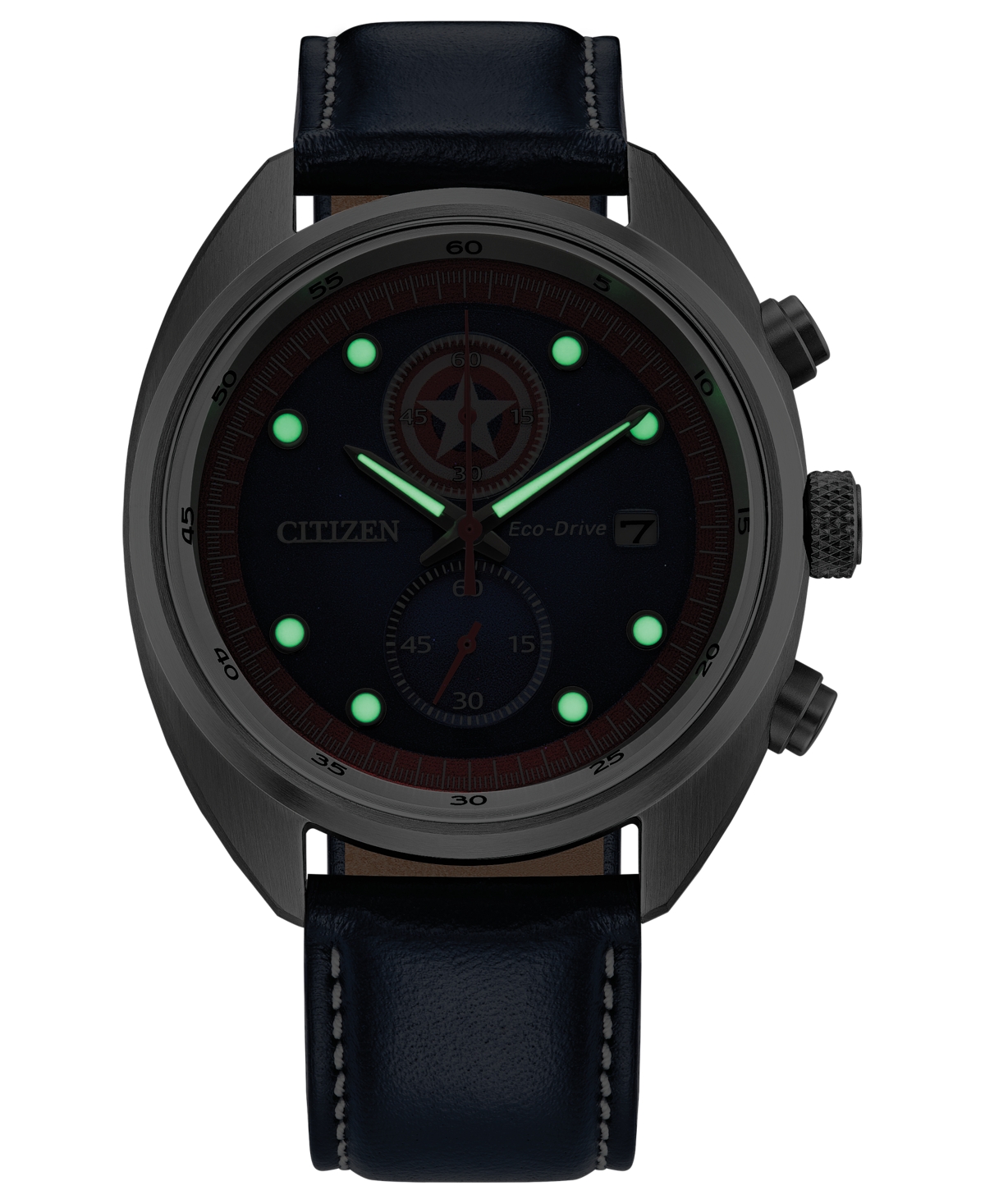 Citizen Men's Marvel Captain America Blue Leather Strap Watch 41mm
