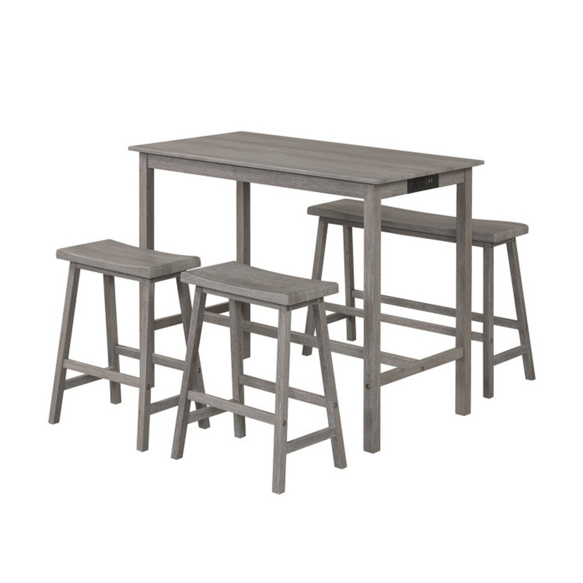Sugift 4 Piece Counter Height Dining Table Set with Power Outlets Bench and 2 Saddle Stools