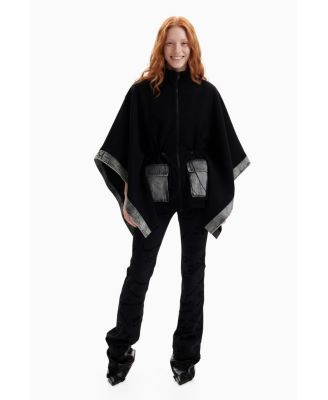 Women's Contrast Denim Poncho