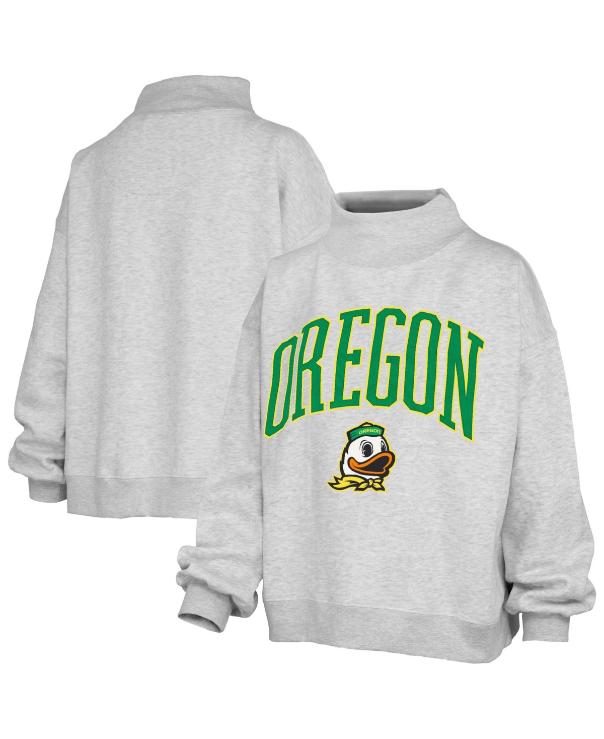 Pressbox Women's Oregon Ducks Nelson Texture Lingo Oversized Mock Neck Fleece Sweatshirt - Gray