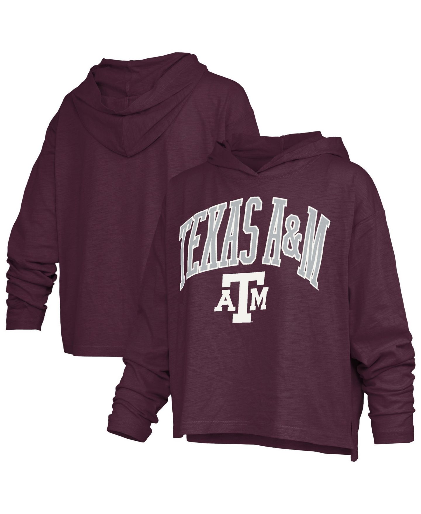 Женская футболка Pressbox Texas A&M Aggies Nelson Slub Drop-Tail Hem Long-Sleeve Hooded — фото 1