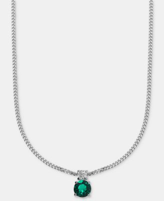 Hematite-Tone Mixed Metal Cubic Zirconia Double Stone Pendant Necklace