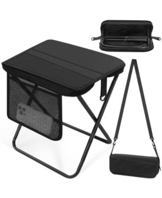 Folding Camp Stool With Side Pocket Taller Metal Lightweight
