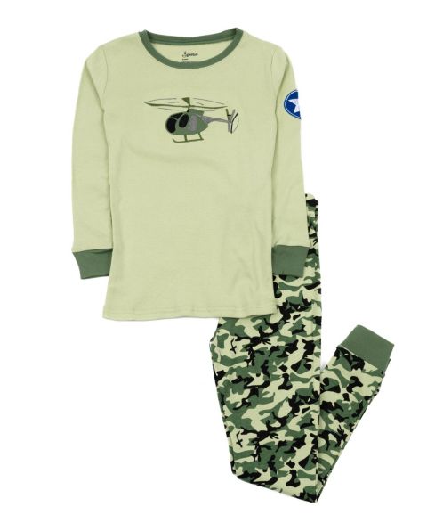 Leveret Little Boys Little/Big (6- 14) 2-Piece Cotton Long Sleeve Vehicle and Transportation Pajama Set, цвет: Армейский зелёный камуфляжный