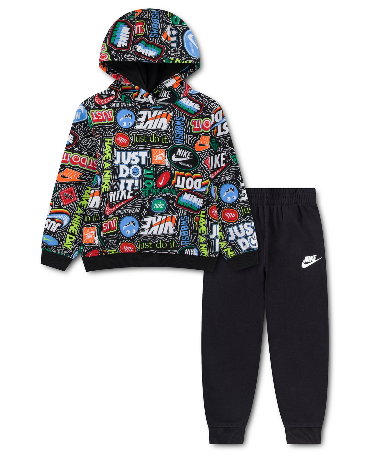 Nike Boys' 4-7 Fleece Printed Hoodie and Joggers, 2-Piece Set - Black