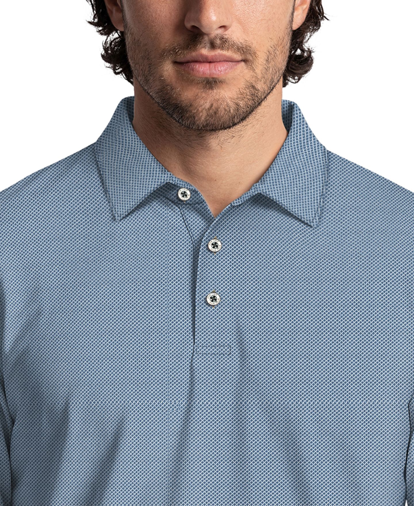 Мужское поло PGA TOUR Mini Diamond Jacquard Golf Long-Sleeve Polo Shirt, цвет: Синий теневой — фото 3