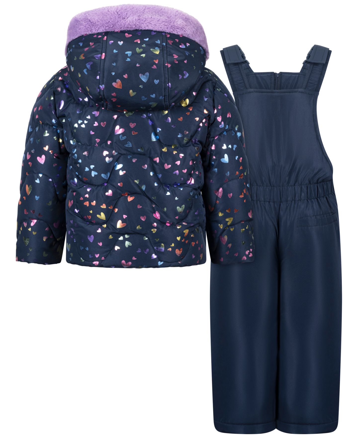 S Rothschild & CO Baby Girls' Foil-Print Fleece-Lined Hooded Jacket and Ski Bib, 2-Piece Set, цвет: Тёмно-синий — фото 3
