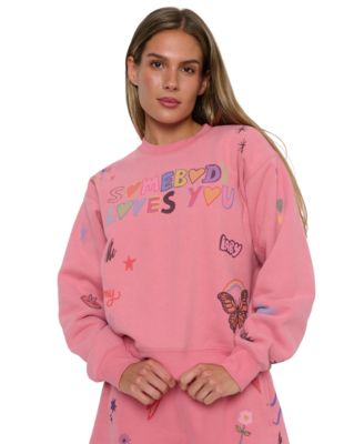 Juniors' Somebody Loves You Graphic Long-Sleeve Cotton-Blend Sweatshirt