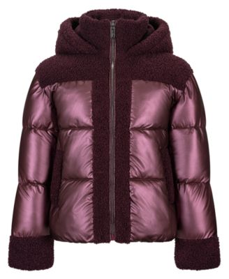 Girls' 6-16 Metallic With Sherpa Hybrid Hooded Jacket