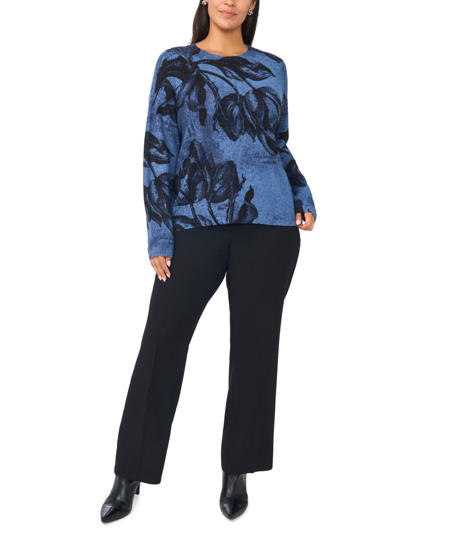Женский свитер Vince Camuto Plus Size Floral-Print Pullover, цвет: Тёмный джинсовый — фото 2