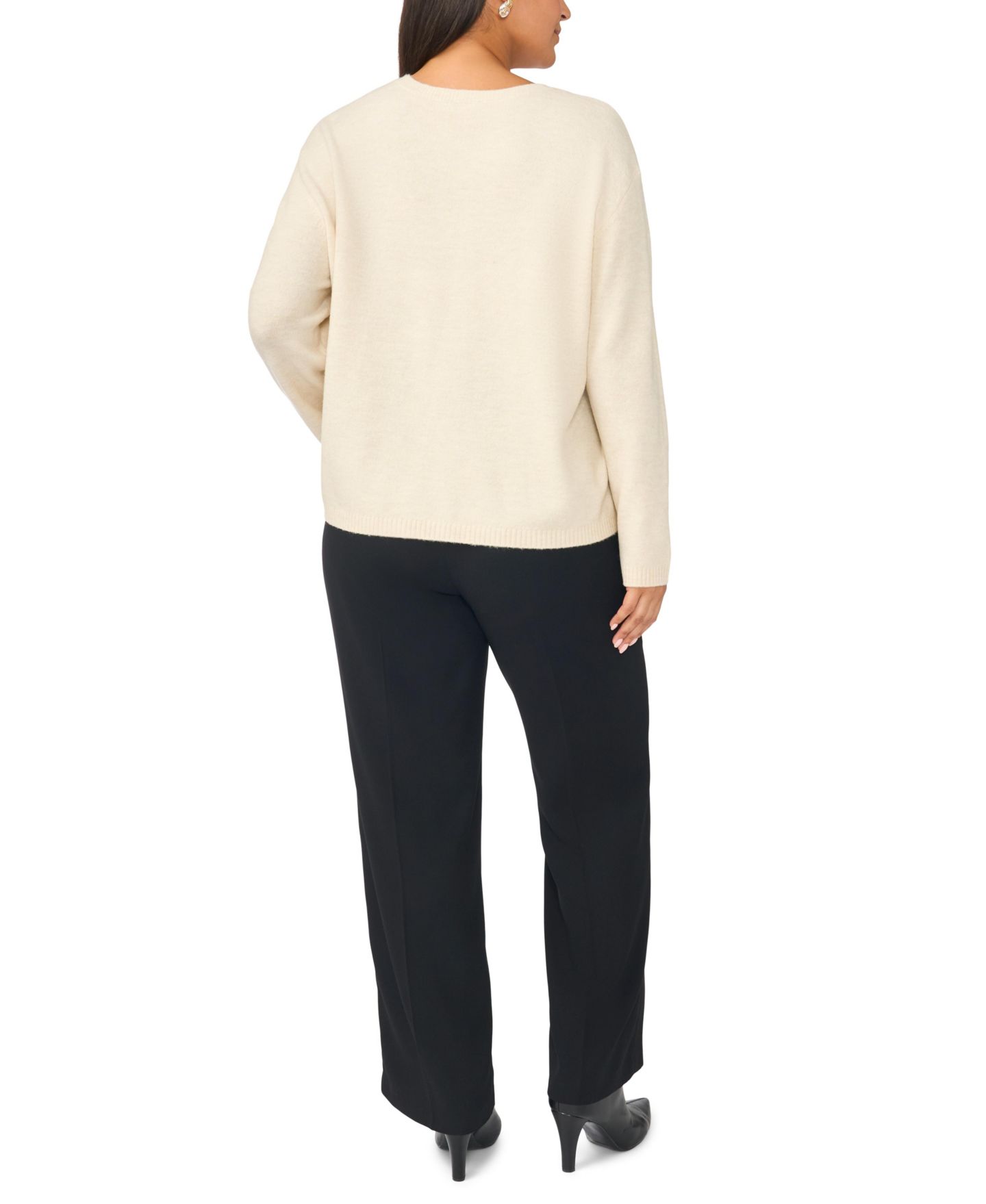 Женский свитер Vince Camuto Plus Size Long-Sleeve Crewneck Floral-Chenille Embroidery, цвет: Берёзовый — фото 3