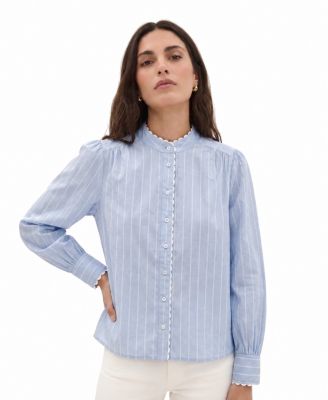 Women's Long Sleeve Stripe Button Front Shirt