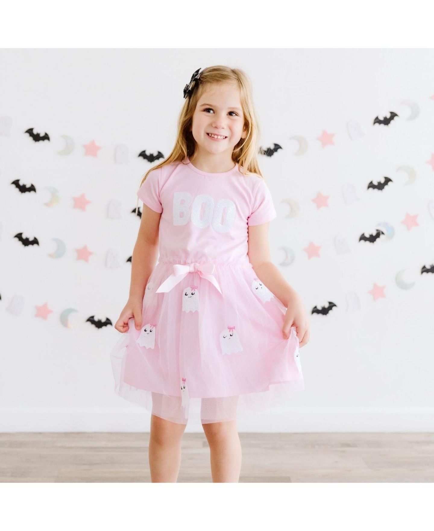 Платье Sweet Wink Boo Halloween Sequin Patch Tulle Tutu Dress для девочек, цвет: Розовый — фото 2