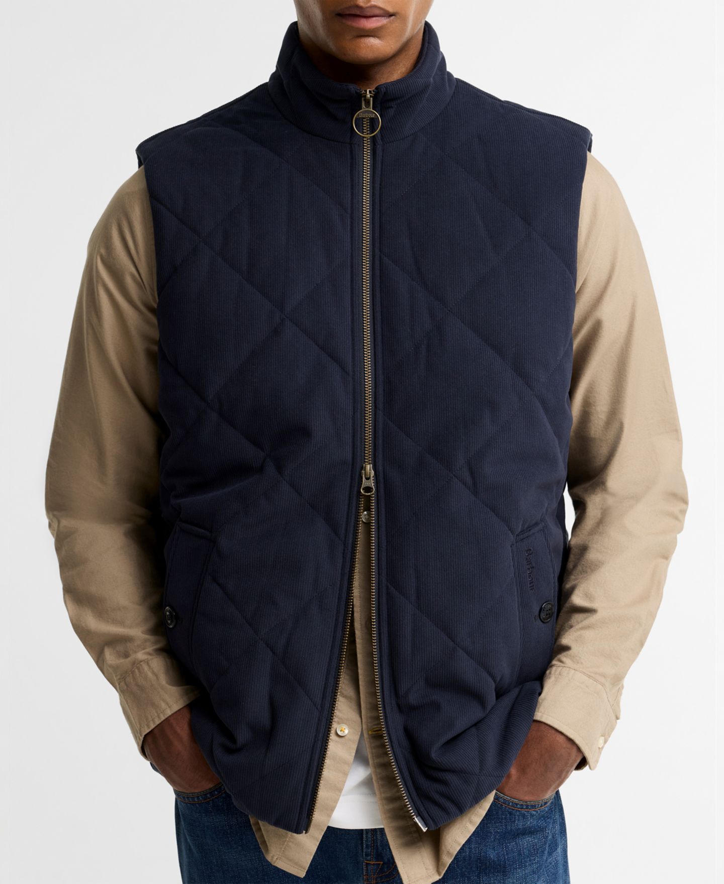 Мужской жилет Barbour Corden Quilted Tartan-Trim Vest, цвет: Тёмный тёмно-синий — фото 3