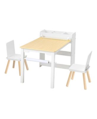 3-Tier Storage Wooden Art Table with 2 Chairs, 3-Piece Set, Ages 2+