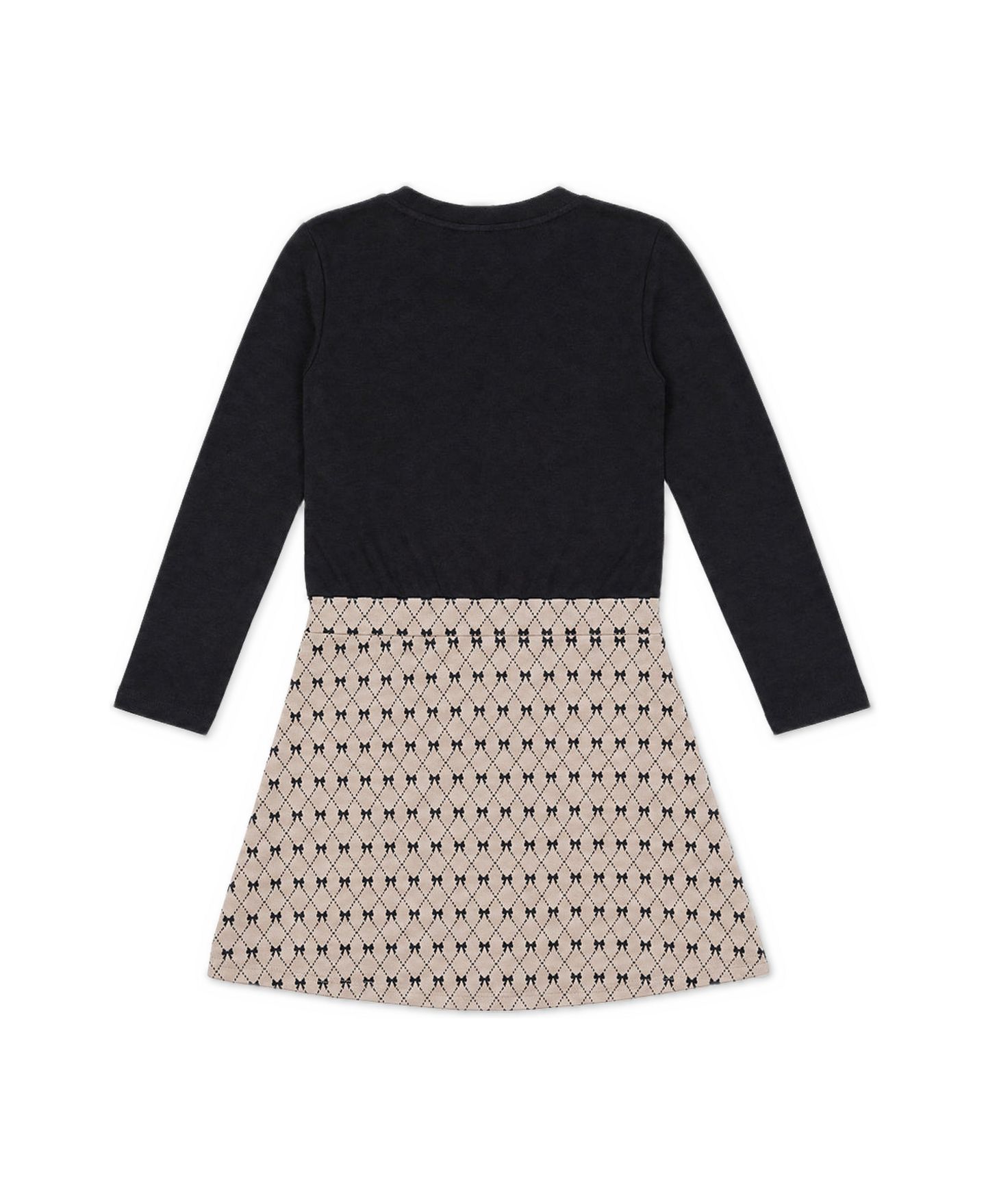 Платье Deux par Deux Bow-Tie Allover Print Long-Sleeve Wrap-Style Dress для девочек, цвет: Чёрный / Бежевый — фото 2
