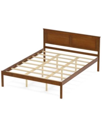 Queen Size Farmhouse Wooden Platform Bed with High Headboard and 12 Inch Clearance