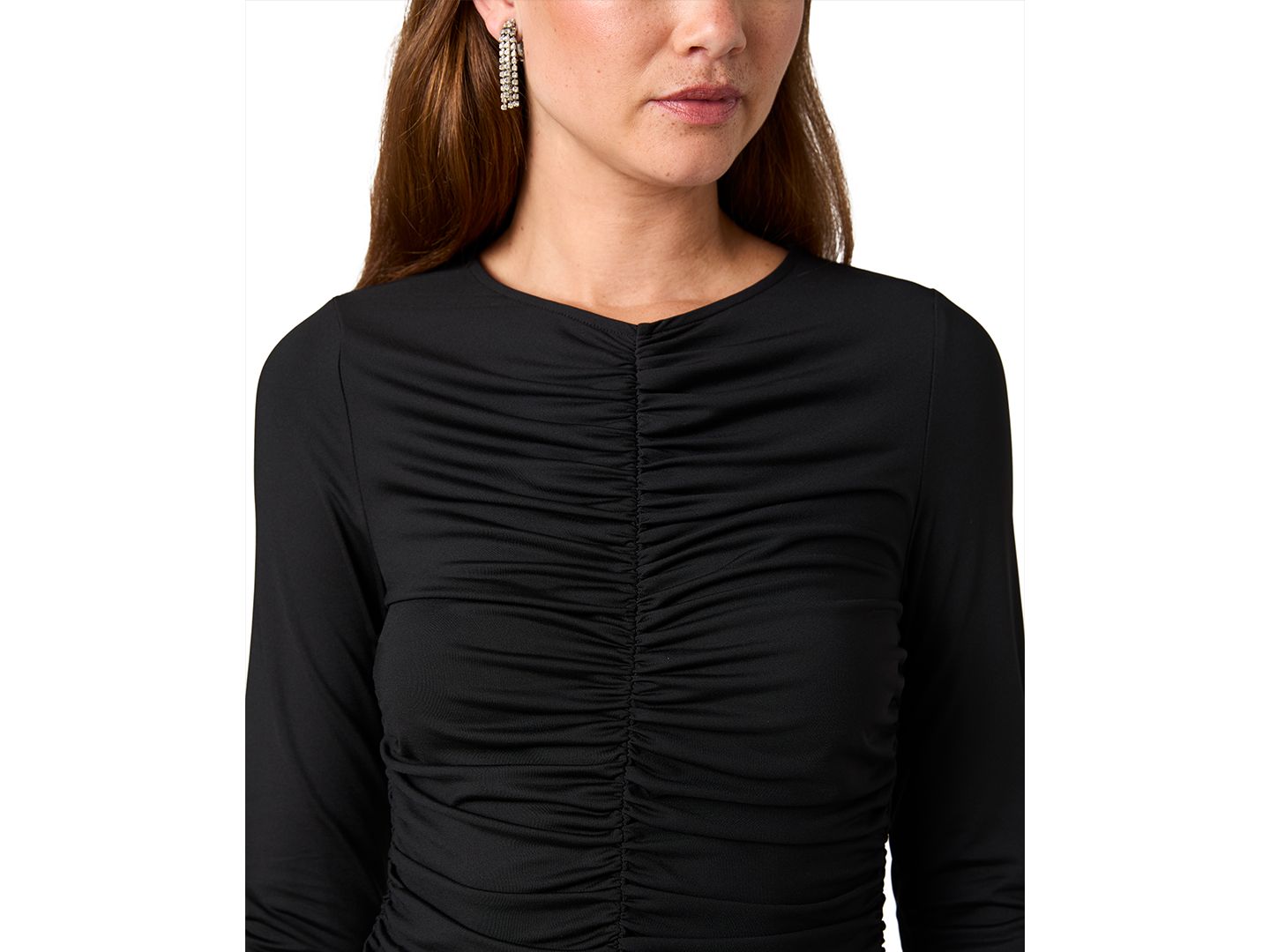Женская блузка French Connection Shay Long-Sleeve Crewneck Ruched, цвет: Чёрный — фото 5