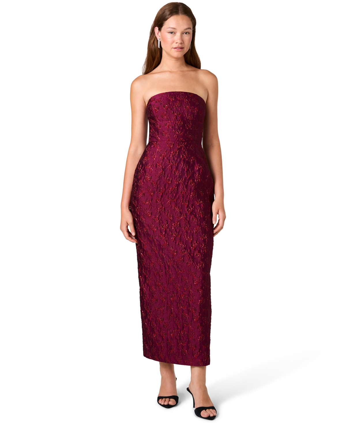 French Connection Women's Floral-Print Strapless Midi Dress - Cranberry Glaze